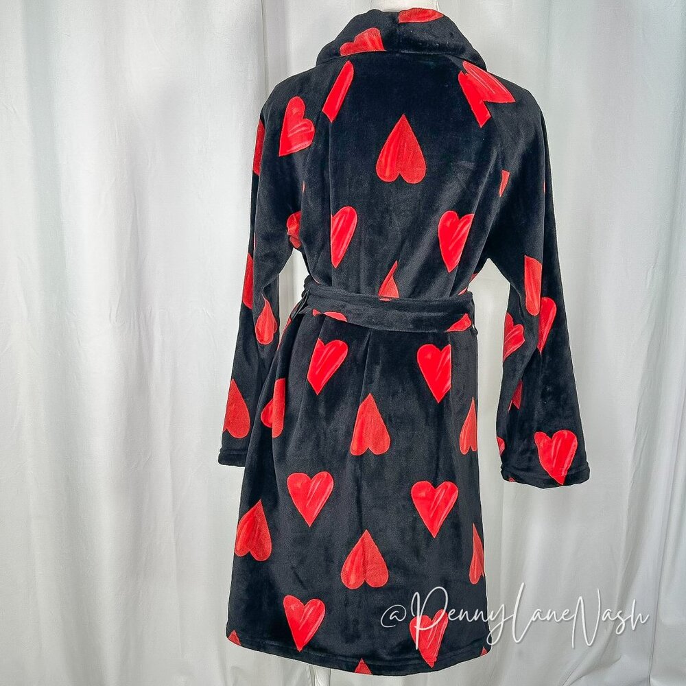 NWT Victoria's Secret Red & Black Hearts Cozy Short Robe - Picture 11 of 13